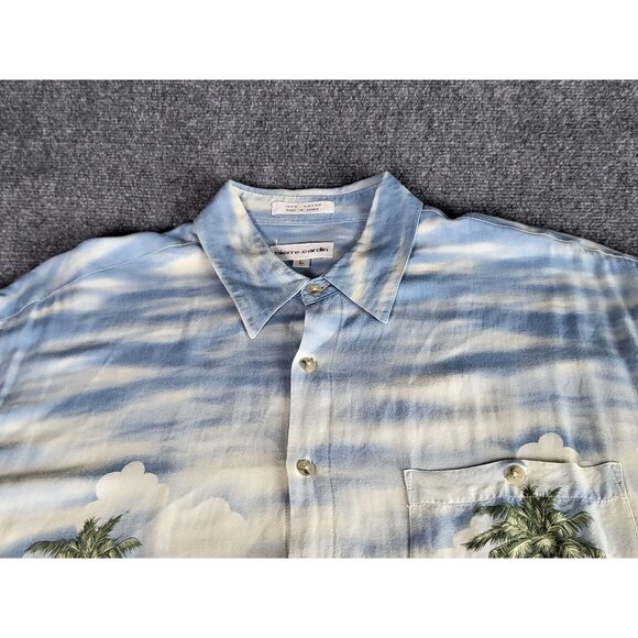 Pierre Cardin Tropical Girls Boat Lighthouse Palms Flowers Button Down Shirt L - Picture 2 of 9